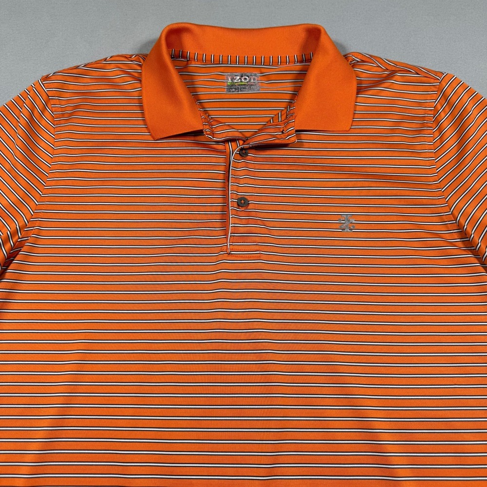 IZOD Polo Shirt Mens Sport L Orange Striped Short Sleeve Golf Top Good